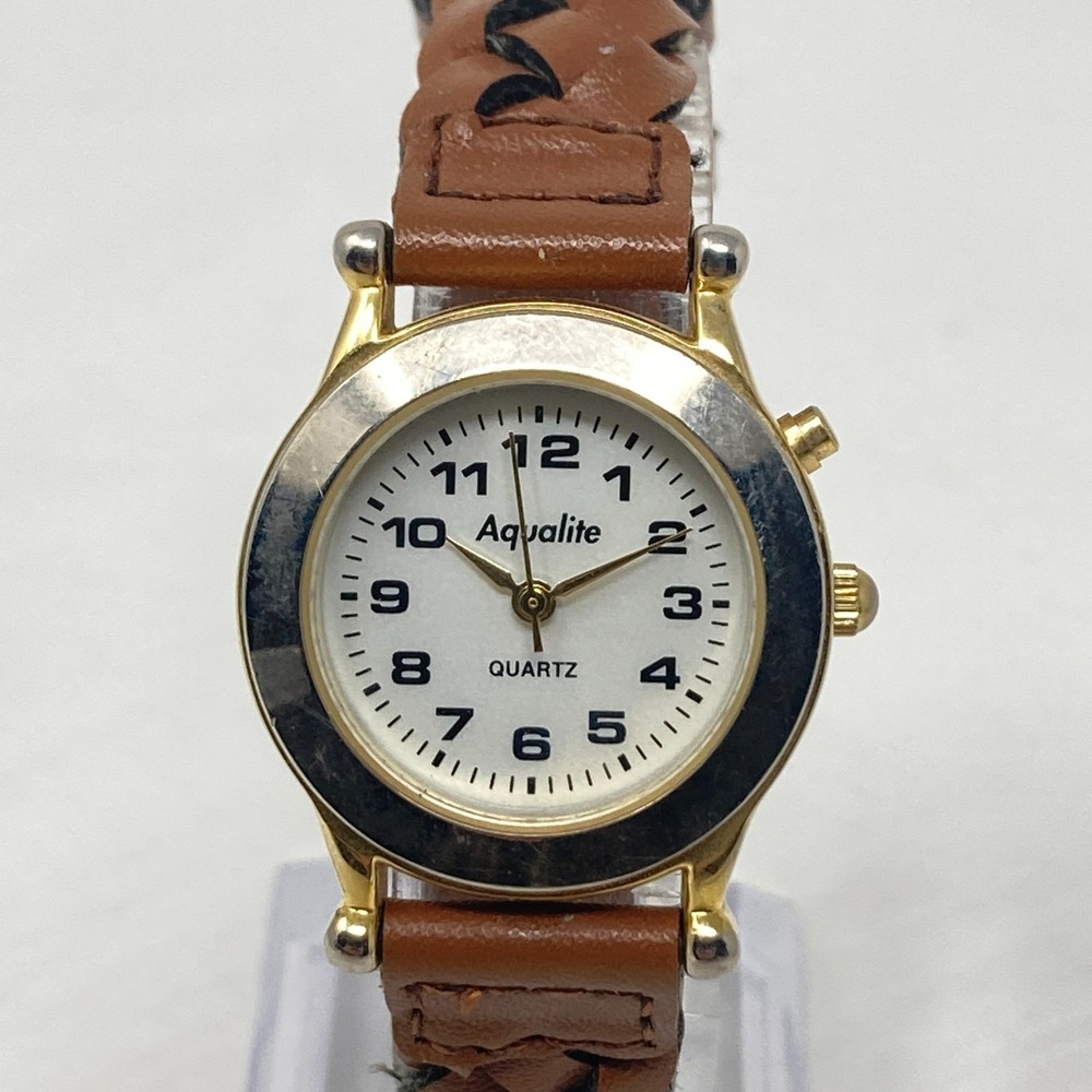 Vtg Aqualite Womens Watch 28mm Silver Gold Tone Braided Band New Battery 7.5"